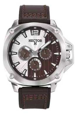 Hector H Mens 665253 Silver Brown 24-Hour Day Date Subdial Watch